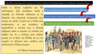 Επειδή οι φιλικές συμβουλές μας δεν
καθυστέρησαν, αλλά αγνοήθηκαν, επειδή η
σύμπραξη της ελληνικής κυβέρνησης με τις
εξεγέρσεις στην οθωμανική αυτοκρατορία είναι
σίγουρη και επειδή η Αγγλία και η Γαλλία είναι
αποφασισμένες να μην επιτρέψουν να
παρεμποδιστεί η πολιτική τους, η ελληνική
κυβέρνηση πρέπει να περιμένει τις συνέπειες των
πράξεών της. Αν οι συνέπειες αυτές αποβούν
μοιραίες για το Θρόνο της Ελλάδας και για την
ευημερία του ελληνικού λαού, υπεύθυνοι είναι
αποκλειστικά οι Έλληνες υπουργοί…
Σπ. Πήλικα, Απομνημονεύματα
Παρατίθεται απόσπασμα από το μήνυμα που έστειλε η Αγγλία στην ελληνική κυβέρνηση, όταν ξέσπασε ο Κριμαϊκός πόλεμος.
Για ποιο πράγμα κατηγορείται η ελληνική κυβέρνηση;
Ποιες θα είναι οι συνέπειες των ενεργειών της ελληνικής κυβέρνησης;
Πώς θα χαρακτηρίζατε το ύφος της επιστολής της Αγγλίας;
 