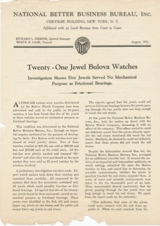 Twenty - One Jewel Bulova Watches