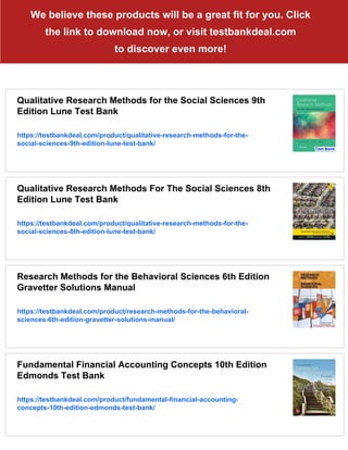 Qualitative Research Methods for the Social Sciences 9th Edition Lune ...