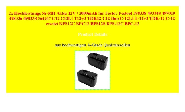 AKKU 12V 2000mAh ersetzt Festool Festo BPS-12-C BPC-12 BPS-12-S