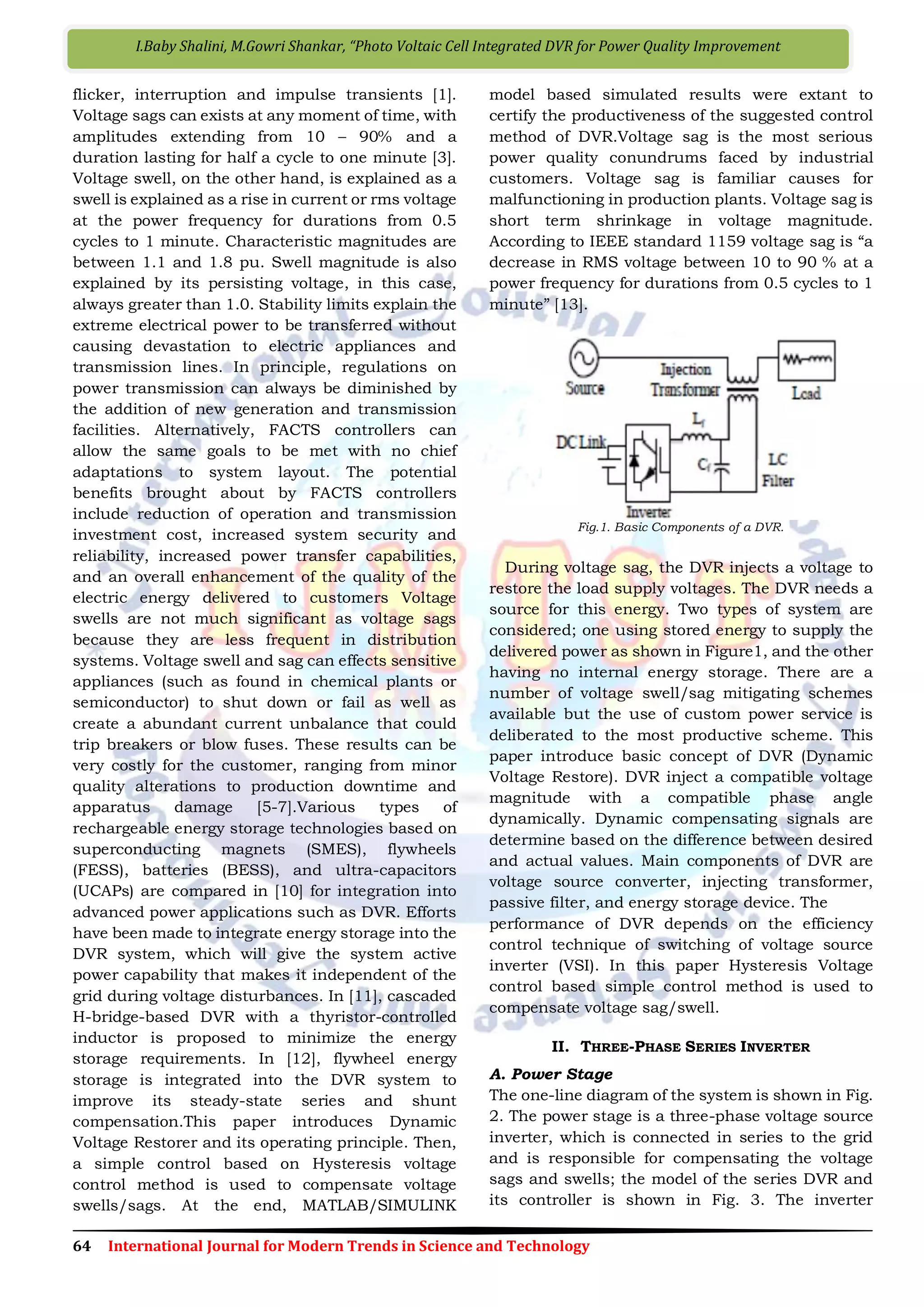 Photo Voltaic Cell Integrated DVR for Power Quality Improvement | PDF