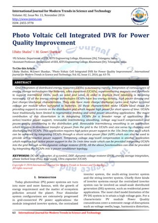 Photo Voltaic Cell Integrated DVR for Power Quality Improvement | PDF