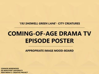 COMING-OF-AGE DRAMA TV
EPISODE POSTER
‘193 SHOWELL GREEN LANE’- CITY CREATURES
APPROPRIATE IMAGE MOOD-BOARD
CONNOR MOREWOOD
DE MONTFORT UNIVERSITY
NEW MEDIA 2: CREATIVE PROJECT
 