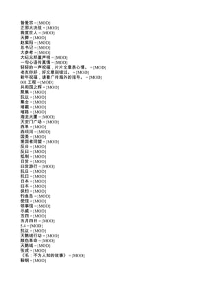 昝爱宗 ={MOD}
正邪大决战 ={MOD}
救度世人 ={MOD}
天葬 ={MOD}
赵紫阳 ={MOD}
总书记 ={MOD}
大参考 ={MOD}
大纪元郑重声明 ={MOD}
一句心语传真情 ={MOD}
轻轻的一声祝福，片片文章表心情。 ={MOD}
老友你好，好文章别错过。 ={MOD}
新年祝福，请看广传海外的报导。 ={MOD}
001 工程 ={MOD}
共和国之辉 ={MOD}
聚集 ={MOD}
抗议 ={MOD}
集会 ={MOD}
堵截 ={MOD}
堵路 ={MOD}
海龙大厦 ={MOD}
天安门广场 ={MOD}
西单 ={MOD}
西坝河 ={MOD}
国美 ={MOD}
爱国者同盟 ={MOD}
反日 ={MOD}
反曰 ={MOD}
抵制 ={MOD}
日货 ={MOD}
曰货游行 ={MOD}
抗日 ={MOD}
抗曰 ={MOD}
日本 ={MOD}
曰本 ={MOD}
保钓 ={MOD}
钓鱼岛 ={MOD}
使馆 ={MOD}
领事馆 ={MOD}
示威 ={MOD}
五四 ={MOD}
五月四日 ={MOD}
5.4 ={MOD}
抗议 ={MOD}
天鹅绒行动 ={MOD}
颜色革命 ={MOD}
天鹅绒 ={MOD}
张戎 ={MOD}
《毛：不为人知的故事》 ={MOD}
鞍钢 ={MOD}
 