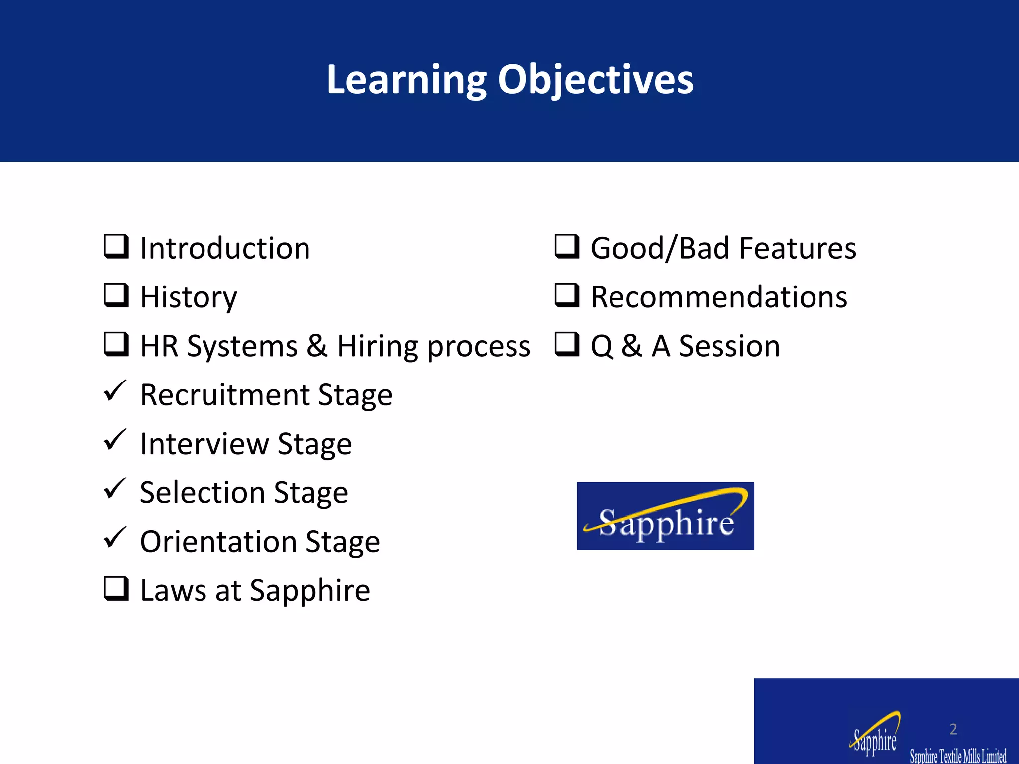 Hiring Process of Saphire Textile Mills | PPTX