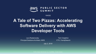 © 2018, Amazon Web Services, Inc. or its affiliates. All rights reserved.
Leo Zhadanovsky
Principal Solutions Architect, AWS
Tom Creighton
CTO, FamilySearch
July 2, 2018
194352
A Tale of Two Pizzas: Accelerating
Software Delivery with AWS
Developer Tools
 
