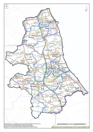 Blackhalls ED
Shotton ED
Easington ED
Wingate ED
Thornley ED
Murton ED
Seaham ED
Horden ED
Dawdon ED
Peterlee
East ED
Deneside ED
Peterlee
W
estED
Map produced by DCC Corporate GIS Services, tel: 0191 370 8670.GISM03988.5-1-09
Reproduced from the Ordnance Survey large scale digital mapping with the permission
of the Controller of Her Majestys Stationery Office Crown Copyright.
Unauthorised reproduction infringes Crown Copyright and may lead to
prosecution or civil proceedings - Durham County Council LA 100019779 2009
´
0 1 2 3
Miles
7
 