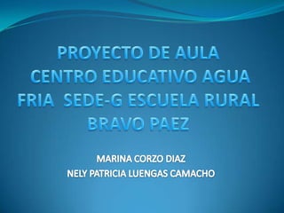 PROYECTO DE AULA CENTRO EDUCATIVO AGUA FRIA  SEDE-G ESCUELA RURAL BRAVO PAEZ MARINA CORZO DIAZ  NELY PATRICIA LUENGAS CAMACHO 