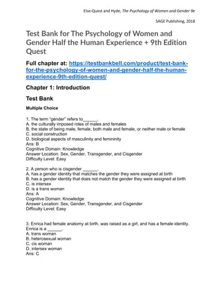 Test Bank for The Psychology of Women and Gender Half the Human ...