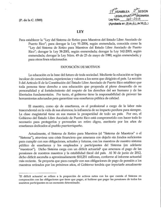 Ley # 160 de 2013 “Ley del Sistema de Retiro para Maestros del Estado Libre Asociado de Puerto Rico”