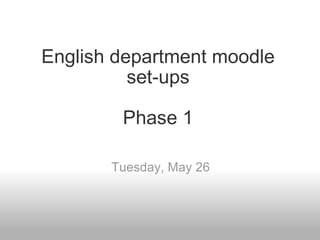 English department moodle set-ups Phase 1 Tuesday, May 26 