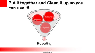 Innovate 2016
Reporting
Big Data
Hyperion
Relational
Put it together and Clean it up so you
can use it!
 