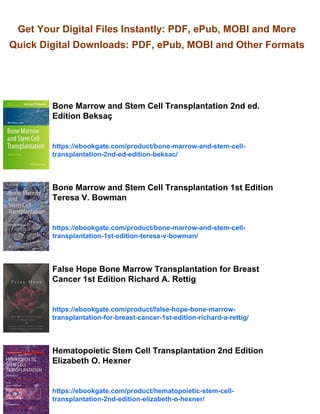 Manual of Stem Cell and Bone Marrow Transplantation 2ed. Edition Antin ...