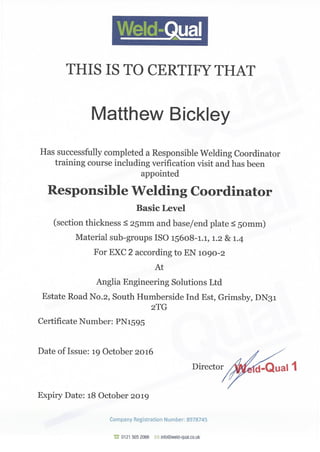 RWC Certificate M.Bickely