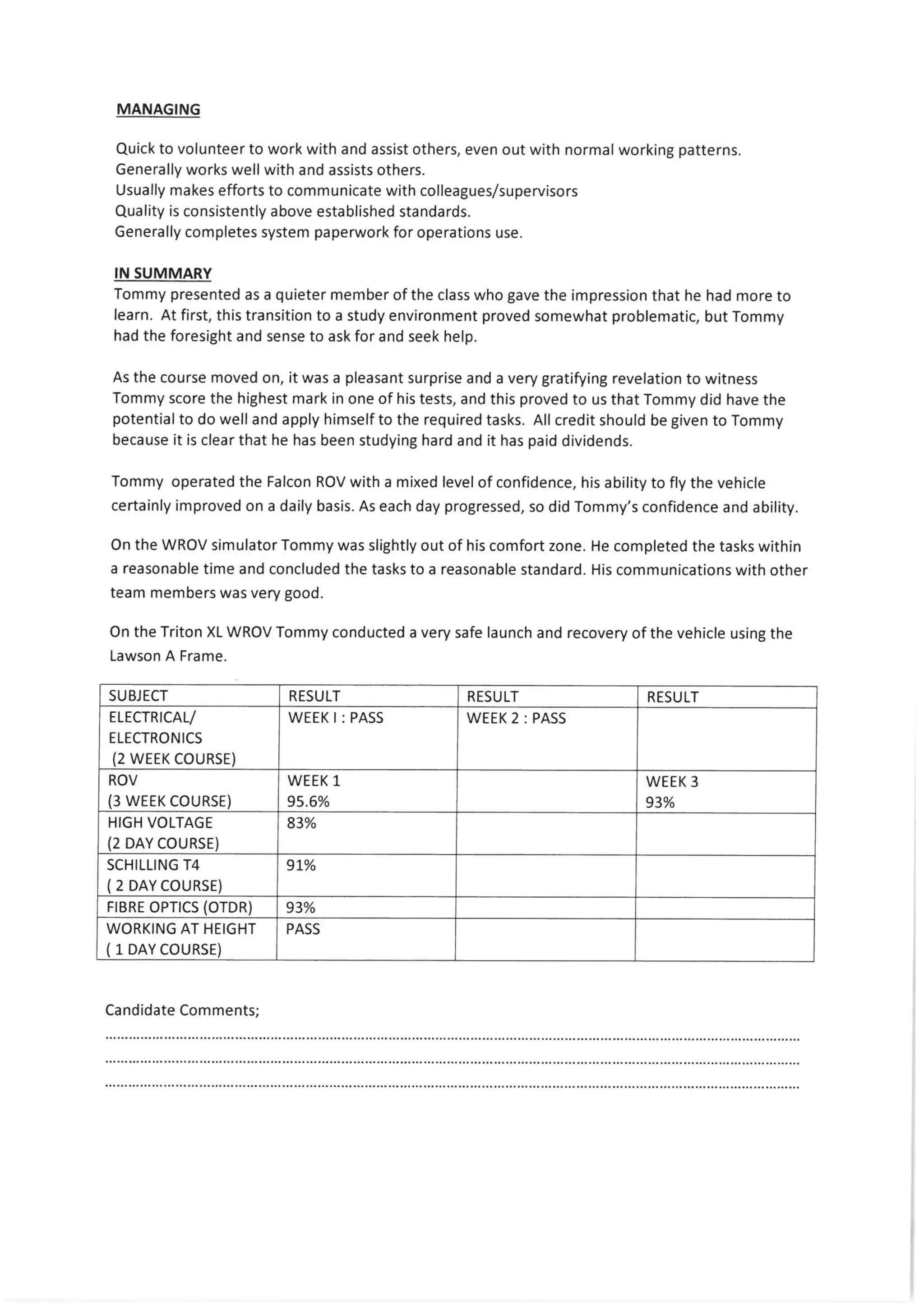 ROV Certificates & BECM Matrix