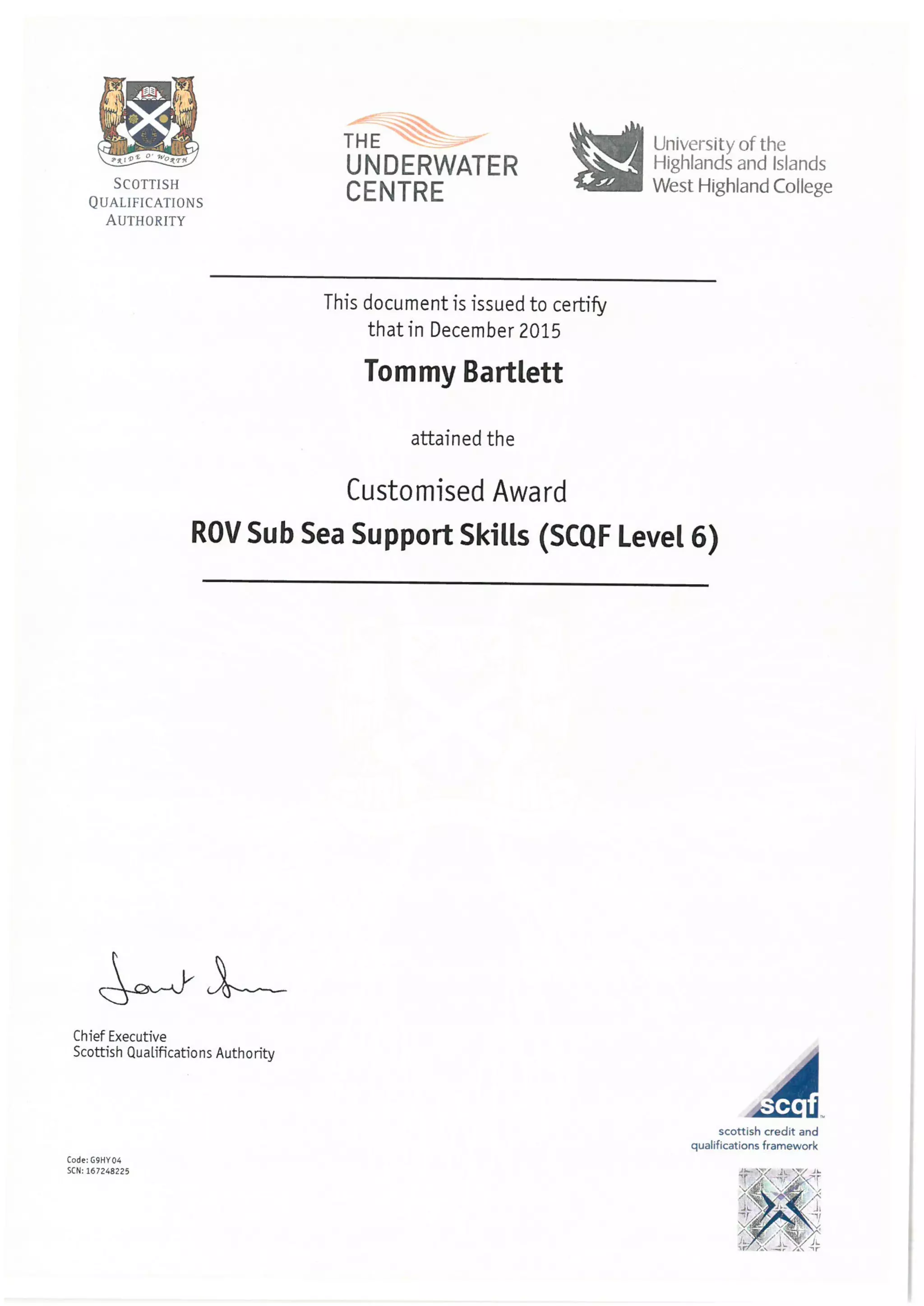 ROV Certificates & BECM Matrix