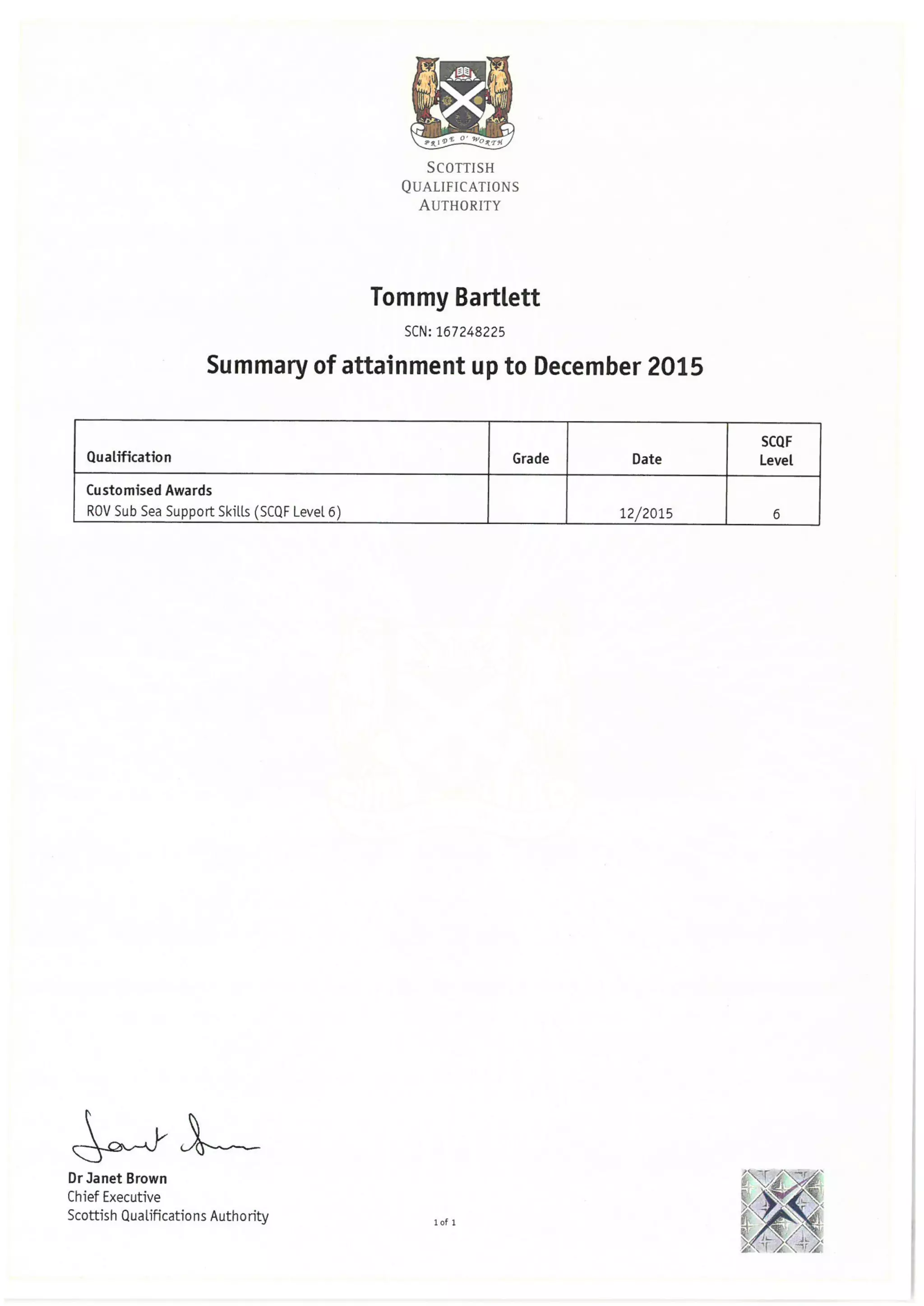 ROV Certificates & BECM Matrix