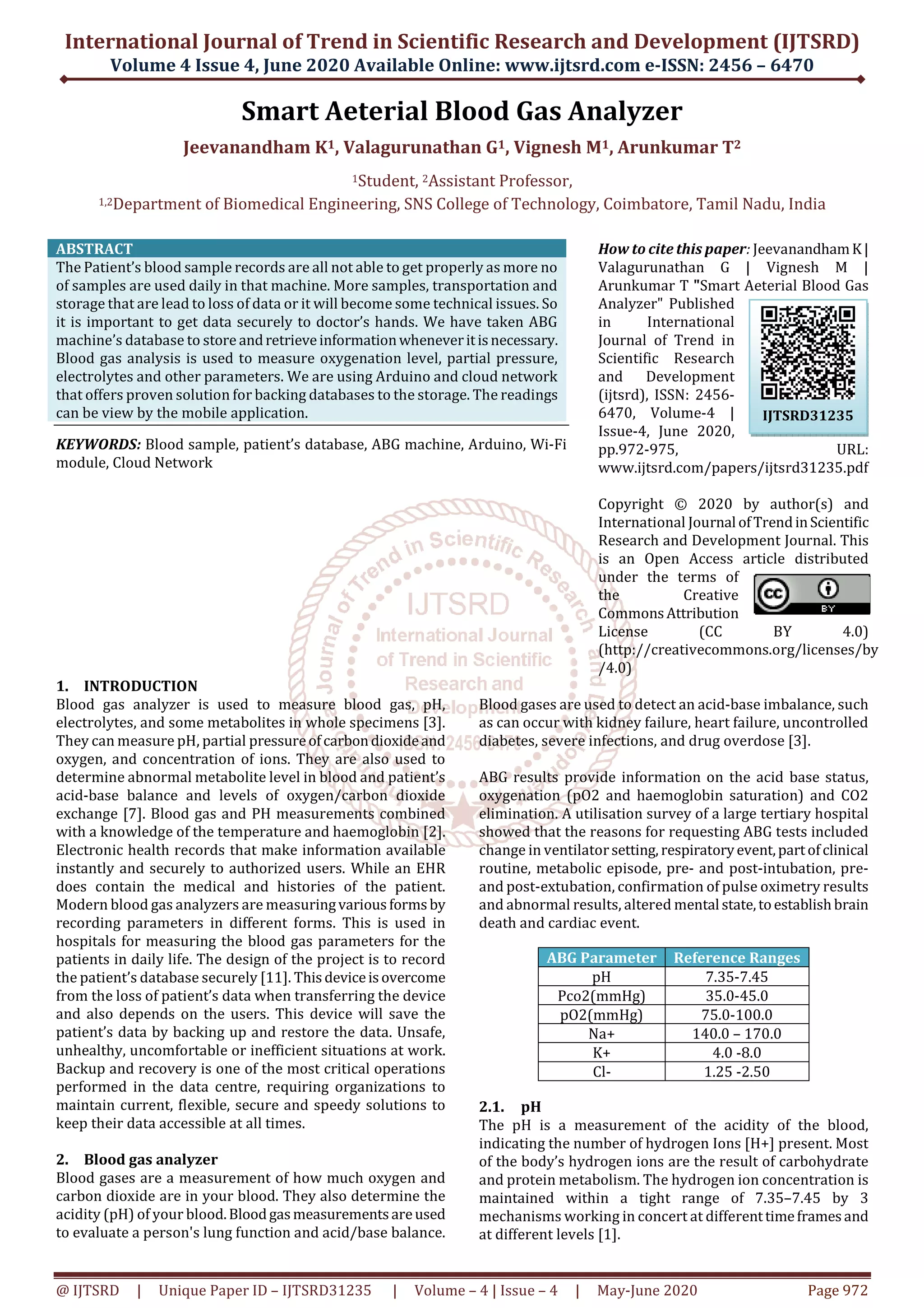 Smart Aeterial Blood Gas Analyzer | PDF