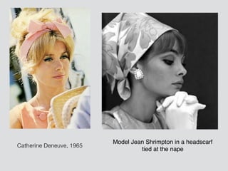 Catherine Deneuve, 1965
Model Jean Shrimpton in a headscarf
tied at the nape
 