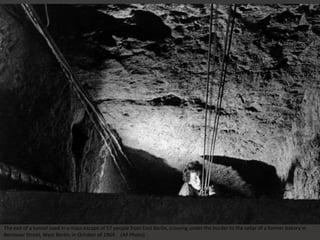 The exit of a tunnel used in a mass escape of 57 people from East Berlin, crossing under the border to the cellar of a former bakery in
Bernauer Street, West Berlin, in October of 1964. (AP Photo)
 