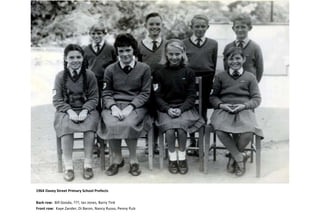1964 Davey Street Primary School Prefects Back row:  Bill Gooda, ???, Ian Jones, Barry Tink Front row:  Kaye Zander, Di Baron, Nancy Russo, Penny Pulz 