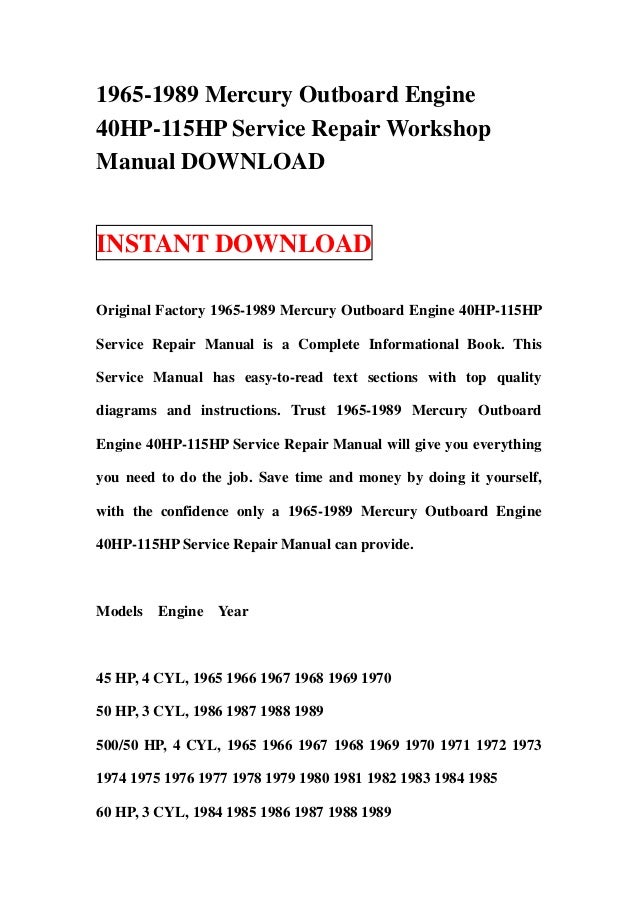 Workshop manual for 2015 50hp 2 stroke mercury outboard