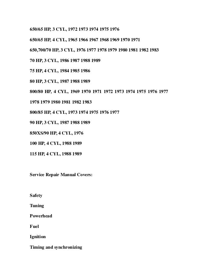 1965 1989 Mercury Outboard Engine 40 Hp 115hp Service Repair Workshop
