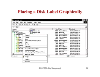 Placing a Disk Label Graphically




          ELEC 101 - File Management   14
 