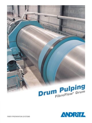 FibreFlow®
Drum
Lowest power consumption, best stock quality
FIBER PREPARATION SYSTEMS
FibreFlow
® Drum
Drum Pulping
High production capacity (from 50 to 2000 t/d) and
low power consumption in a single unit make the
FibreFlow®
Drum Pulper the preferred choice for
continuous drum pulping. With over 125 successful
deliveries – from city waste to liquid packaging to
deinked pulp for LWC grades – the FibreFlow®
Drum
sets the standard against which other equipment is
measured. Fiber losses are at an absolute minimum,
as are operating costs (power consumption).
All components of the FibreFlow®
Drum which contact
the stock are constructed of stainless steel. The Drum
is simple and reliable. Compared with any other
recycled fiber pulper, the FibreFlow®
Drum has the
lowest maintenance requirements.
The FibreFlow®
Drum de-fiberizes wastepaper furnishes
using dropping and rolling actions that gently separate
fiber from contaminants. There is nothing inside the
drum to knead or cut the fiber, so valuable fiber
strength properties are retained. This is also important
to avoid disintegration of the contaminants. Consisting
of two zones (slushing and screening) the Drum separa-
tes debris from the fibers with minimal fiber loss.
Debris is rejected continuously and automatically.
Controllable rotational speed ensures the most efficient
pulping for any furnish. The Drum is installed in a fixed,
slightly inclined angle to carry the stock through the pulper.
Installation of the FibreFlow®
Drum is quite easy. The
Drum is compact and modular. Only a single unit is
needed for slushing and trash removal. Expensive
separate units for detrashing, motors and drives,
piping and pumps, extended control system, and
maintenance requirements are not required.
The Drum is supported on long-life maintenance-free
steel support rolls. The design and application of the
Andritz FibreFlow®
Drum pulper is based on 25 years
of experience gained from worldwide installations and
a continuous product improvement process.
• Best technical solution for continuous pulping and trash removal
in a single unit…..the Drum is often justified on the mill’s ability to
move to lower cost furnishes.
• Produces the cleanest stock quality - fewest contaminants - while
reducing downstream cleaning requirements. Improved ink
detachment and brightness gains vs. competitive pulping
technologies have been recognized.
• High yield pulper that is gentle on fiber - minimal fiber losses.
• Minimal moving parts and simple drive / support design =
reduced maintenance costs.
• Extremely low power consumption – low operating costs.
DIMENSIONS
Diameter (m)
Length, L (m)
Width, W (m)
Height, H (m)
FF225
2,25
13,4
4
5,0
FF250
2,50
15,4
5,4
5,5
FF275
2,75
18,6
5,7
5,9
FF300
3,00
20,5
5,7
6,3
FF325
3,25
25,2
6,4
6,8
FF350
3,50
27,2
6,8
7,0
FF375
3,75
31,1
7,3
7,4
FF400
4,00
32,6
7,7
8,0
FF425
4,25
35,1
8,3
9,0
D-242-e-1-5000-e-6-02
Andritz AG
Stattegger Strasse 18, A-8045 Graz, Austria
Tel. +43 316 6902-0, Fax +43 316 6902-415
www.andritz.com fiber.prep@andritz.com
All data, information, statements, photographs, graphic illustrations and other presentations made in this leaflet are without any obligation to the publisher and raise no liabilities to
Andritz AG or any of its affiliated companies. Neither shall the contents in this leaflet form part of any sales contracts which may be concluded between Andritz Group companies
and purchasers of equipment and/or systems referred to herein.
© Andritz AG 2002. All rights reserved. No part of this copyrighted work may be reproduced, modified or distributed in any form or by any means, or stored in any database or
retrieval system, without the prior written permission of Andritz AG, Andritz Oy or Andritz Inc. Any such unauthorized use for any purpose is a violation of the relevant copyright laws.
Andritz Oy
Kyminlinnantie 6, FIN-48601 Kotka, Finland
Tel. +358 20 450 5555, Fax +358 20 450 5422
Andritz Inc.
101 Ridge Street, Glens Falls, NY 12804, USA
Tel. +1 518 793 5111, Fax +1 518 745 2858
 