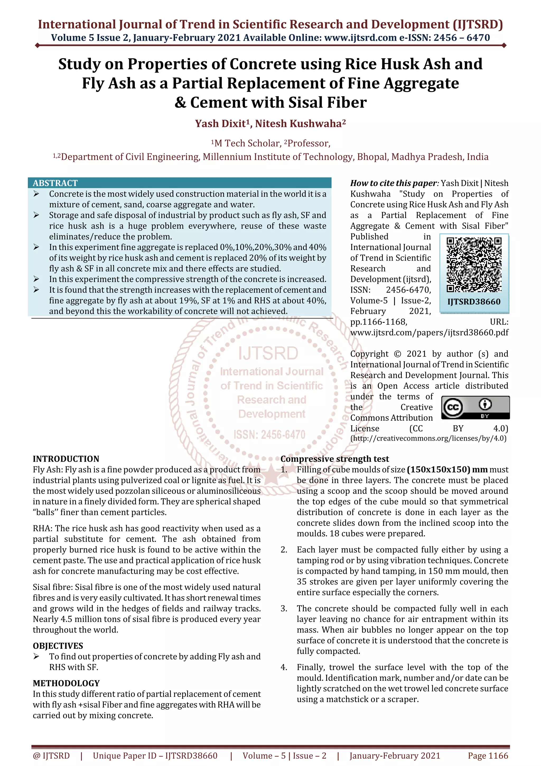 Study on Properties of Concrete using Rice Husk Ash and Fly Ash as a ...