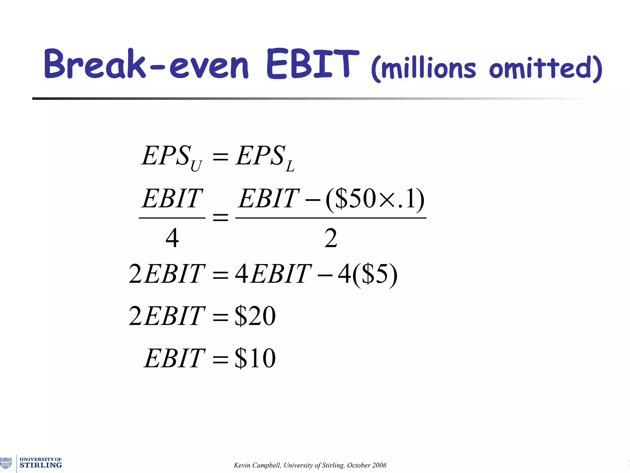 Break-even EBIT   ( m illions  o mitted)   