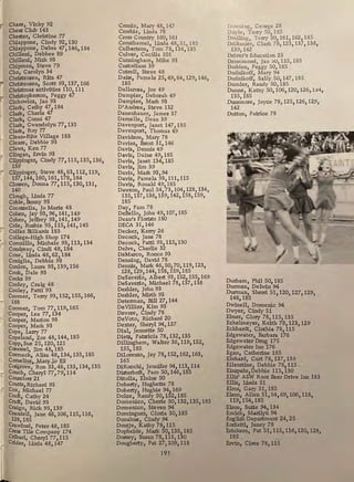 r Chase, Vicky 92
Chess Club 143
Chester, Christine 77
Chiappone, Cindy 92,130
Chiappone, Debra 47,146,184
Chilleni, Debbee 89
Chilleni, Nick 93
Chipman, Steve 79
Cho, Carolyn 34
Christensen, Rita 47
'I: Christensen, Scott 93,137, 166
Christmas activities 110, 111
it Christopherson, Peggy 47
Cichowicz, Jan 93
Clark, Cathy 47,184
Clark, Charla 47
Clark, Conni 47
Clark, Gwendolyn 771 135
Clark, Roy 77
Clean-Rite Village 183
Cleare, Debbie 93
Clews, Ken 77
...- Clingan, Ervin 93
Clippinger, Cindy 77,115, 1351 136,
139
'" Clippinger, Steve 48,631 112, 119,
137,144,160,161,178,184
Clossen, Donna 77, 115,130,131,
140
Clough, Linda 77
Coble, Bunny 93
Cocozzella, Jo Marie 48
Cohen, Jay 93,961 141,149
Cohen, Jeffrey 931 141, 149
'r Cole, Rushie 93,115, 1411 145
•· Colfax Billiards 183
College-High Shop 174
Comnillo1 Michele 93, 1131 134
Concl!_eay1 Cindi 48, 184
Cone, Linda 481 62,184
Coniglia, Debbie 93
Conlon, Laura 931 139, 156
Cook, Dale 93
Cooks 39
Cooley, Craig 48
Cooley, Patti 93
Coomer, Terry 93,152,155,166,
T 168
Coomer, Tom 77,119,165
_ Cooper, Lea 77, 134
-) Cooper, Marion 93
Cooper, Mark 93
Cope, Larry 77
Copeland, Zoe 48, 144, 185
Copp,Sue 25,120,121
Coressel, Jim 48, 185
Cormack, Alisa 48, 134, 135, 185
C o ~ ~
Cosgrove, Ron 33,48, 133, 1341 135
,'I!. Couch, Cheryl 77, 79, 114
1'" Couselors 21
Coutts, Richard 93
Ji Cox, Michael 77
Craft, Cathy 24
Craft, David 93
Craigo, Rick 93, 139
Crandell, Jane 48,106,115, 116,
128, 185
Crawford, Peter 48, 185
Cress Tile Company 174
Cribari, Cheryl 77, 115
ltid~,Unda 48,147
Cronin, Mary 48, 147
Crosbie, Linda 78
Cross Country 160, 161
Crouthamel, Linda 48, 51, 185
Culbertson, Tom 78, 134, 135
Culver, Cecilia 101
Cunningham, Mike 93
Custodians 39
Cutrell, Steve 48
Daiss, Pamela 25, 49, 64, 129, 146,
185
Dallarosa, Joe 49
Dampier, Deborah 49
Dampier, Mark 93
D'Andrea, Steve 132
Danenhauer, James 37
Darnelle, Dean 39
Davenport, Janet 1471
185
Davenport, Thomas 49
Davidson, Mary 78
Davies, Brent 31, 146
Davis, Dennis 49
Davis, Daine 49, 185
Davis, Janet 134, 185
Davis, Jim 39
Davis, Mark 93, 94
Davis, Pamela 93,111,115
Davis, Ronald 49, 185
Dawson, Paul 54, 73i 104i 128, 134,
135,137,138,139, 42, 58,159,
185
Day, Pam 78
DeBello, John 49, 107, 185
Dean's Florists 180
DECA 31,146
Decker, Kerry 26
Decock, Jane 78
Decock, Patti 93,115,130
Delve, Charlie 32
DeMarco, Rocco 93
Denning, David 78
Dennis, Mark 46, soi 70, 119, 123,
128,129,144,158, 59,185
DeSave
no, Albert 93, 152, 155, 169
DeSaverio, Michael 78, 137, 138
Deshler, John 93
Deshler, Mirth 93
Determan, Bill 27, 144
DeVillier, Kim 93
Devore, Cindy 78
DeVoto, Richard 20
Dexter, Sheryl 94, 137
Dial, Jennette SO
Dietz, Patsricia 78, 132, 135
Dillingham, Walter 36, 119, 152,
155,185
Dilorenzo, Jay 78, 152, 162, 163,
165
DiRocchi, Jennifer 941 113, 114
Disterhoft, Pam SO, 146, 185
Ditolla, Elaine SO
Doherty, Hughette 78
DohertyI Hughie 94 169
Dolce, Randy 501 1~2, 185
Domenico, Cherie SO, 132, 135, 185
Domenico, Steven 94
Dominguez, Gloria SO, 185
Donahue, Cindy 94
Dontje, Kathy 781 115
Dopheide, Mark 501 1351 185
Dorsey, Susan 781 115, 130
Dougherty, Pat 27, 1091 118
191
Downing, George 28
Doyle, Teny SO, 185
Dreili11g, Terry SO, 161,162,185
Driftmier, Clark 78,123,137,138,
139,142
Driver's Education 23
Drommond, Jan ~u, 135, 185
Dudden, Peggy SO, 185
Dudnikoff, Mary 94
Dudnikoff, Sally SO, 147, 185
Dumler, Randy SO, 185
-Dunne, Kathy SO, 1061 1201 126, 1.14,
135,185
Dunsmore, Joyce 78,125,126, 129,
142
Dutton, Patrice 78
Durham, Phil 501 185
Durman, Delwin 94
Durman, Sherri 511 120, 127, 129,
148,185
Dwinell, Domenic 94
Dwyer, Cindy 51
Ebner, Glory 78, 1151 135
Echelmeyer, Keith 781 123, 129
Eckhardt, Cinthia 781
115
Edgewater, Barbara 176
Edgewater Drug 175
Edgewater Inn 176
Egan, Catherine 185
Ehrhard, Curt 78,137,139
Eilenstine, Debbie 781 115 ,
Einspahr1 Debbie 1151 130
Ellis' A&W Root Beer Drive Inn 183
Ellis, Linda 51
Elms, Gary 511 185
Elson, Allen 511 541 691 106, 1181
119, 154, 185
Elson, Suzie 941 134
Emick, Marilyn 94
English Department 24, 25
Eoriatti1 Janey 78
Erickson, Pat 51,115, 116, 1201 128,
185
Ervin, Ciree 78,115
 