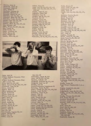 {
4
j
Nemec, Jerry 83
Nemecek, Linda 83
Nemecek, Mary 97
New, Ernest 37
Newman, Louanne 29
Newrohr, Michael 97
Newrohr, Sharon 63, 187
Nicholas, Judy 63, 146 187
Nickoley, Bruce 981
1s'2 165
Nickoley, Ronda 631
116 144 187
Nielsen, Kim 98, 1151
134 '
Nielsen, Skip 83, 119
N~elson, ~ruce 831 126, 1371
143
Nma Boutique 182
Nitta, Wayne 63, 187 166 168
Nix, Cheryl 98 ' '
Noble Realty 173
North, Lawrence 98
North, Steven 83
Nunn, Maggie 85
Oakley, Steve 841
137
t •-...
r......"'---'
Oatis, Judy 84
0'Brien Brothers Cleaners-- West
Colfax 174
0' Brien Brothers Cleaners--West
38th Avenue 180
O'Day Barb 631 1471 188
O:iell1 Dianne 491 631 1201 121,188
O'Donnell, Larry 261 84
Oehm, Gerald 29
Oertell, Betty 63
Office assistants 149
Ogard, Robert 84
O'Hara, Karen 84
O'Hara, Katie 981 115
Olsen, Mary 84
Olson, Ron 84
Oman, Terry 84
Ostuni, Joseph 98
Overton, Diane 63
Owings, Bayles 981 139
Palmer, Greg 84
Palmer, Mike 63
Pant City 180
Papantonakis1 Eugenis 841 115
Pappas, Michael 20
Parker, Dan 84
Parker, Laura 63
Parker, Susan 84
Parry, Ann 84 1151 1251 1371 139
Parry, Tom 631 122, 1281
137, 1391
159,188
Patrick, Trish 84,115
Patterson, Debra 188
Patterson, Gary 98
Paulsen, Jess 841 1251 135
Peachey, Bob 84
Peachey, Joanne 84
Pearcy, Paula 311 147
Pearson, Gayl 241
1041
126
Pearson, Kriss 981 1551
165
Pecorelli, Ellen 98
Pederson, Gayle 149
Peiffer, Mark 84
Pelham, Tim 84
Penna, Pamela 841 135
Pennell, Janet 641 188
Pep Club 114,1151 1161 117
Perlmutter, Ed 641 1081 1191 1231 1291
142,144,158
Perlmutter, Joseph 981 159
Perry, Jill 851 891 113, 129
Peterson Celieste 137
Pfalzgraf£, Margaret 98, 1151 149
Pfalzgraft, Mary Lou 39
Phillips, Paul 20
-
Physical Education Department 35
Pickering, Randy 981 165
Pierce, Donnie 83, 1301 1311 1401 149
Pierson, Carol 981 134
Pietrafeso, Cheri 741 85
Pinnow, Tom 85
Plastino, Phil 64
Plush, Leland 641 188
Pokorney, Trudy 64
Polidori., Rocky 64, 134, 188
Pollock, Mike 98
Poor Man's Antiques 176
Popiel, Randi 851 1151 1291
147
Porter, Bonnie 641 111, 1351
188
Porter, Richard 641 73
Powell, Greg 64
Prebble, Pamela 85
Premer, Lori 64, 1471 188
Presentadi, Mary 85
Price, Wiley 85,137, 139
195
Pruitt, Sharon 85
Pryor, Cindy 981 1301 134
Publications 311 147
Purdy, Mary 64
Putnik, John 641 112, 1521 153, 1781
188
Qualteri, Pamela 981 141
Qualteri, Vance 65
Quick, Wayne 85
Quinnell, Sue 85
Quintana, Jess 321 58
Race Relations 124
Rafferty, Joyce 39
Ramage, Tom 98
Randall, Dave 851 123
Ratcliff, Anthony 119, 158
Ratcliff, Cathy 651 981 1201 1481 188
RayI Cheryl 98
Ray, Terry 65
Razinha, Rhonda 98
Recen, Vicki 651 134, 188
Reck, Dana 811 851 1291 147
Red Cross 140
Reeves, Beverly 981 115
Reeves, Kelly 98
Reeves, Larry 651 188
Regensburger, Keith 65, 135, 188
Renfree, Lisa 85
Reynolds, Pam 85
Reynolds, Wendy 1341 188
Ribovich, John 30, 84,106, 1261
Rice, Lynda 651 188
Rich, Steve 981 1551 165
Richard, Pat 24
Richardson, Dave 851 137
Richardson, Trudie 981 1301 149
Rico, Kim 981 101
Ridge Floral 176
Ridge Valley Poultry 175
Ridley, Jonathan 651
188
Ridley, William 981 1391
141
Riebe, Susan 98
Rieple, Gail 651 188
Ritchey, Timothy 85
Roberts, Barbara 981
134
Robinson, Susan 98
Roche, Mike 65
Reckley Music Company 179
Rodriguez, Mark 851 1231 126, 1281
141,143
Roerig, Donna 36
Roger Mauro Chryslerville U. s. A.
172
Rogers, Gerald 651 1461 188
Rogers, Karl 98
Roggensack, Larry 981 137, 165
Rohrig, Les 651 1371 1601 161, 1661
167,188
Rohrig, Thomas 981 137, 160
Roll, Karen 981 134
Romero, Edward 981 160
Romero, Joseph 101
Romola, Linda 57, 66, 1141 1151
1281
144,188
Roof, Susan 89
Roos, Don 211 1221 123
Rose, Pixie 85
Rosiere, Rick 85
Rossillon, Karen 98
Rossillon, Mitzi 661 113, 121, 1261
132,135,188
Rossorelli, Marla 98
 