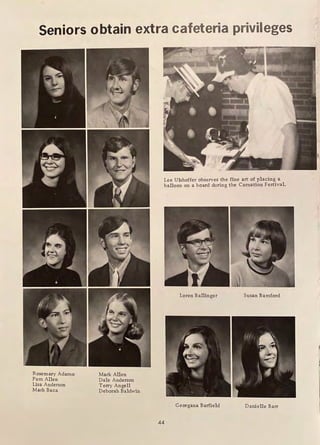 Seniors obtain extra cafeteria privileges
Rosemary Adamo
Pam Allen
Lisa Anderson
Mark Baca
Mark Allen
Dale Anderson
Terry Angell
Deborah Baldwin
Lee Ulshoffer observes the fine art of placing a
balloon on a board during the Carnation Festival.
Loren Ballinger Susan Bamford
Georgana Barfield Danielle Barr
44
 