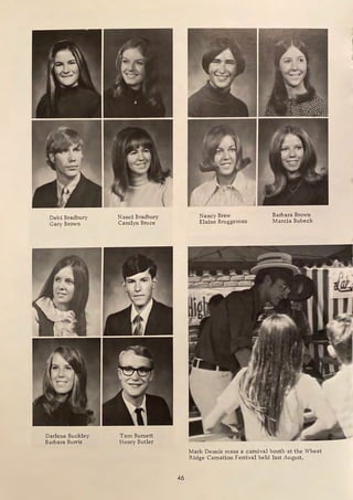 Debi Bradbury
Gary Brown
Darlene Buckley
Barbara Burris
Nanci Bradbury
Carolyn Bruce
Tom Burnett
Henry Butler
46
Nancy Brew
Elaine Bruggeman
Barbara Brown
Marcia Bubeck
Mark Dennis mans a carnival booth at the Wheat
Ridge Carnation Festival held last August.
' ' .
0/.. .
I
 