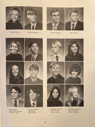 Paula Larson
Lori Lazzerri
Stephanie Leonard
Dominic Lopez
Frank Lastovica
Bruce Leland
Jim Liley
Bill Lorenz
59
Gary Laubhan
Bradley Lenhart
Bob Littrell
Anita Lucero
Ken Lawson
Adrienne Leonard
Rita Lonardo
Linda Lundell
 