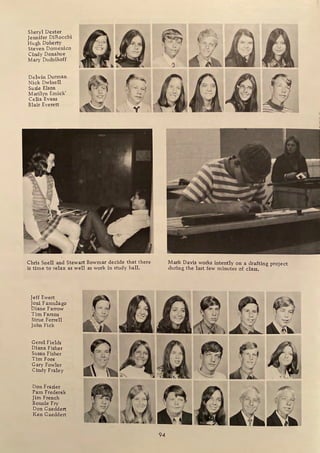 Sheryl Dexter
Jennifer DiRocchi
Hugh Doherty
Steven Domenico
Cindy Donahue
Mary Dudnikoff
Delwin Durman
Nick Dwinell
Suzie Elson
Marilyn Emick·
Celia Evans
Blair Everett
Chris Snell and Stewart Bowmar decide that there
is time to relax as well as work in study hall.
Jeff Ewert
Joni Famulago
Diane Farrow
Tim Farson
Strue Ferrell
John Fick
Gerol Fields
Diana Fisher
Susan Fisher
Tim Foos
Gary Fowler
Cindy Fraley
Don Frazier
Pam Frederek
Jim French
Bonnie Fry
Don Gaeddert
Ken Gaeddert
94
Mark Davis works intently on a drafting project
during the last few minutes of class.
' ,, ' ~
•¥~~~
 