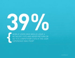 39%
}
PAGE 17

MOBILE USERS WHO WOULD LEAVE A
RETAILER'S SITE AND NEVER RETURN OR
GO TO A COMPETITOR'S SITE IF THE USER
EXPERIENCE WAS POOR*

2014

*www.eMarketer.com
THE DEEP FOCUS DIGITAL MARKETING OUTLOOK

 