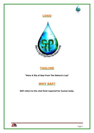Page 5
LOGO
TAGLINE
“Have A Sip of Sap From The Nature’s Lap”
WHY SAP?
SAP refers to the vital fluid required for human body.
 