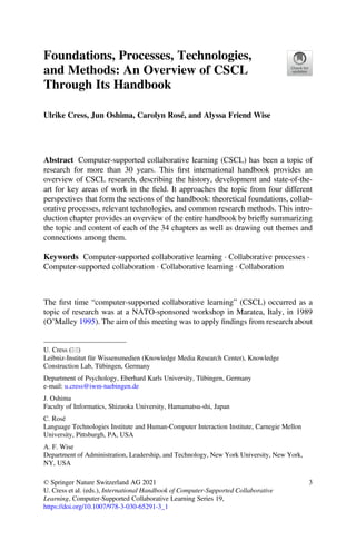 International Handbook of Computer Supported Collaborative Learning | PDF