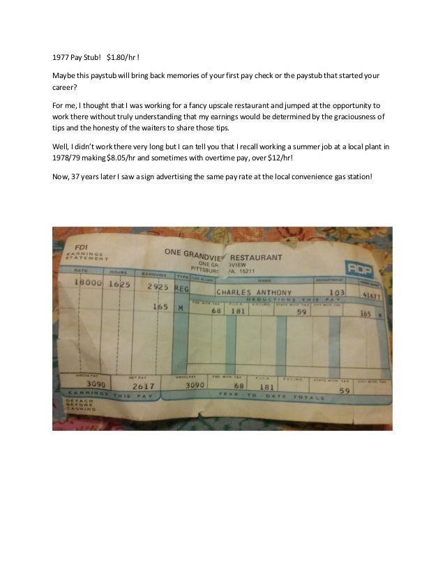 1977 Pay Stub at 1.80/hour