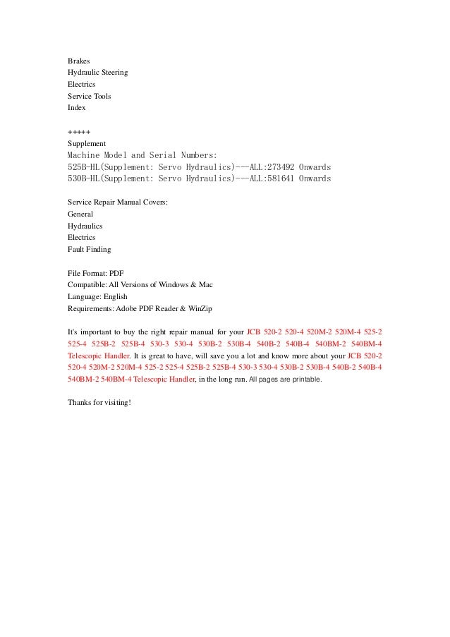 JCB 520-2 520-4 520M-2 520M-4 525-2 525-4 525B-2 525B-4 530-3 530-4 5…