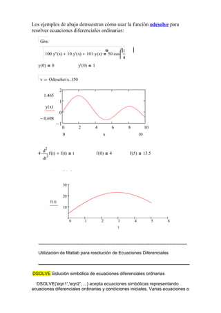 resolucion de ecuaciones diferenciales con MATLAB | DOC