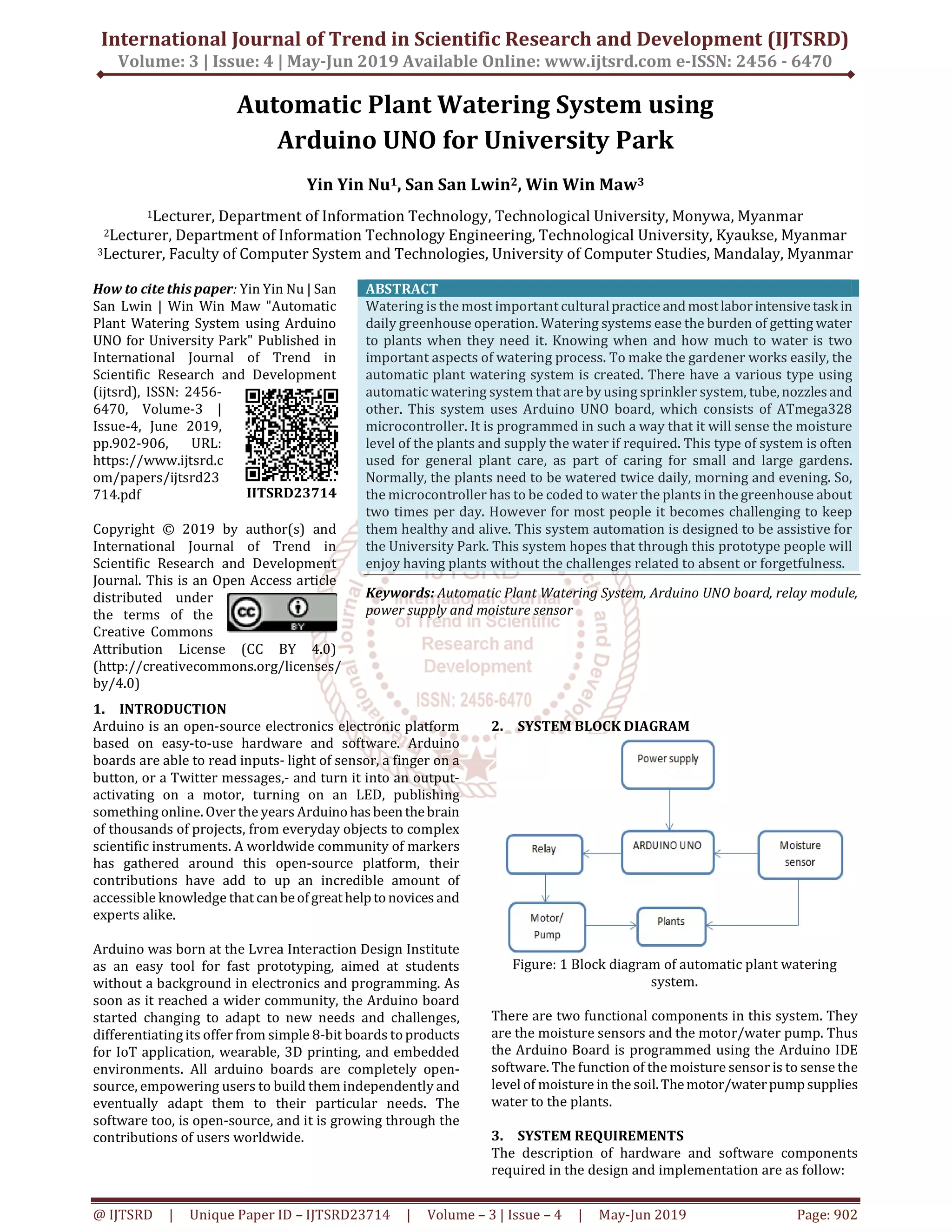 Automatic Plant Watering System using Arduino UNO for University Park | PDF
