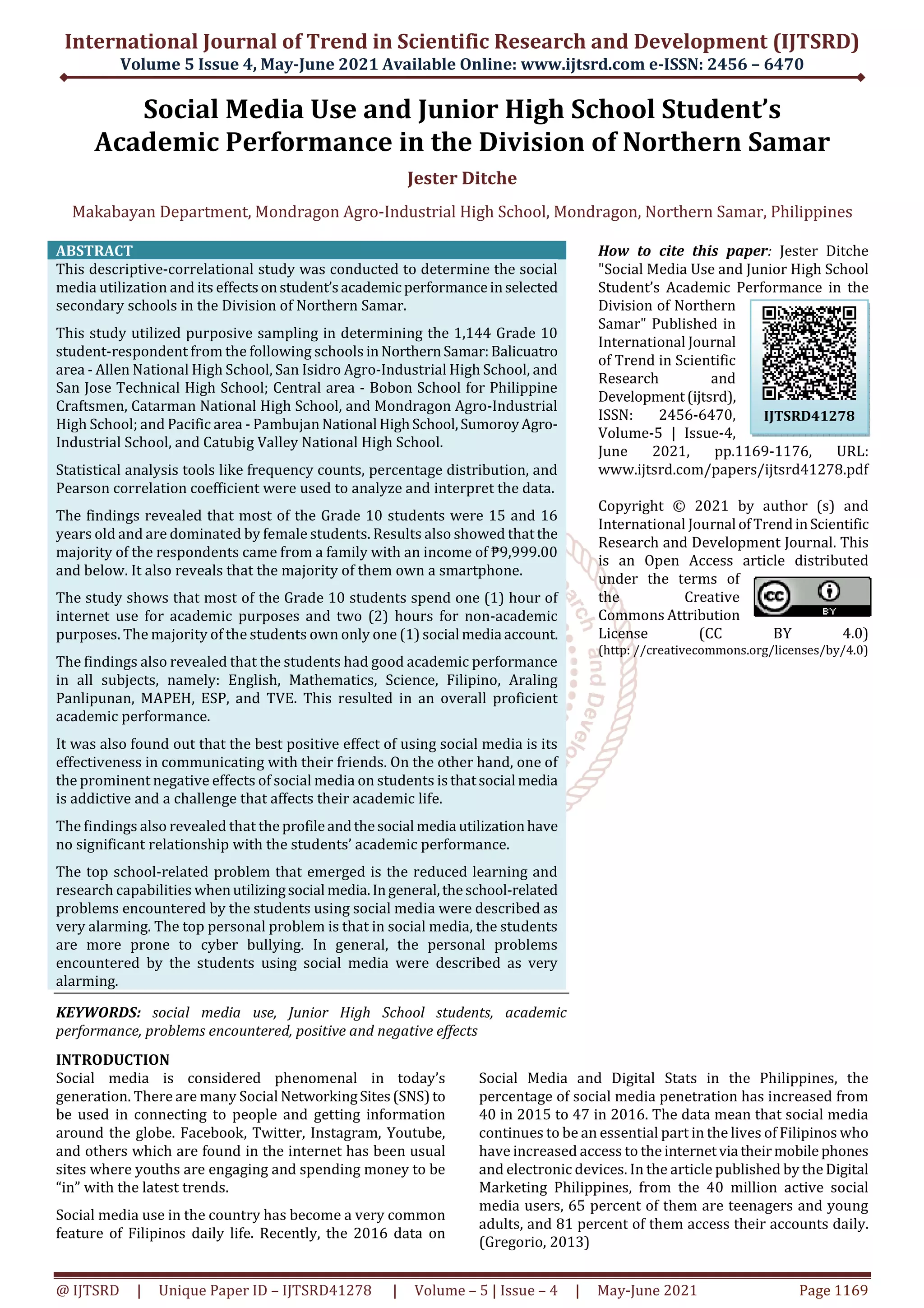 Social Media Use and Junior High School Student’s Academic Performance ...