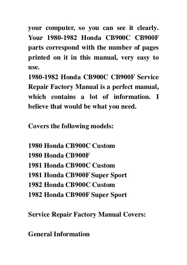 1981 Honda Cb900f Service Manual Pdf 1981 Honda Cb900f Service Manual Pdf