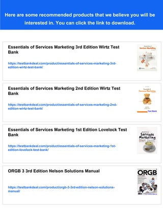 Essentials of Services Marketing 3rd Edition Wirtz Solutions Manual | PDF