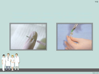 • Personnel should never bend or break needles
before disposal because this practice requires
unnecessary manipulation.
113
 