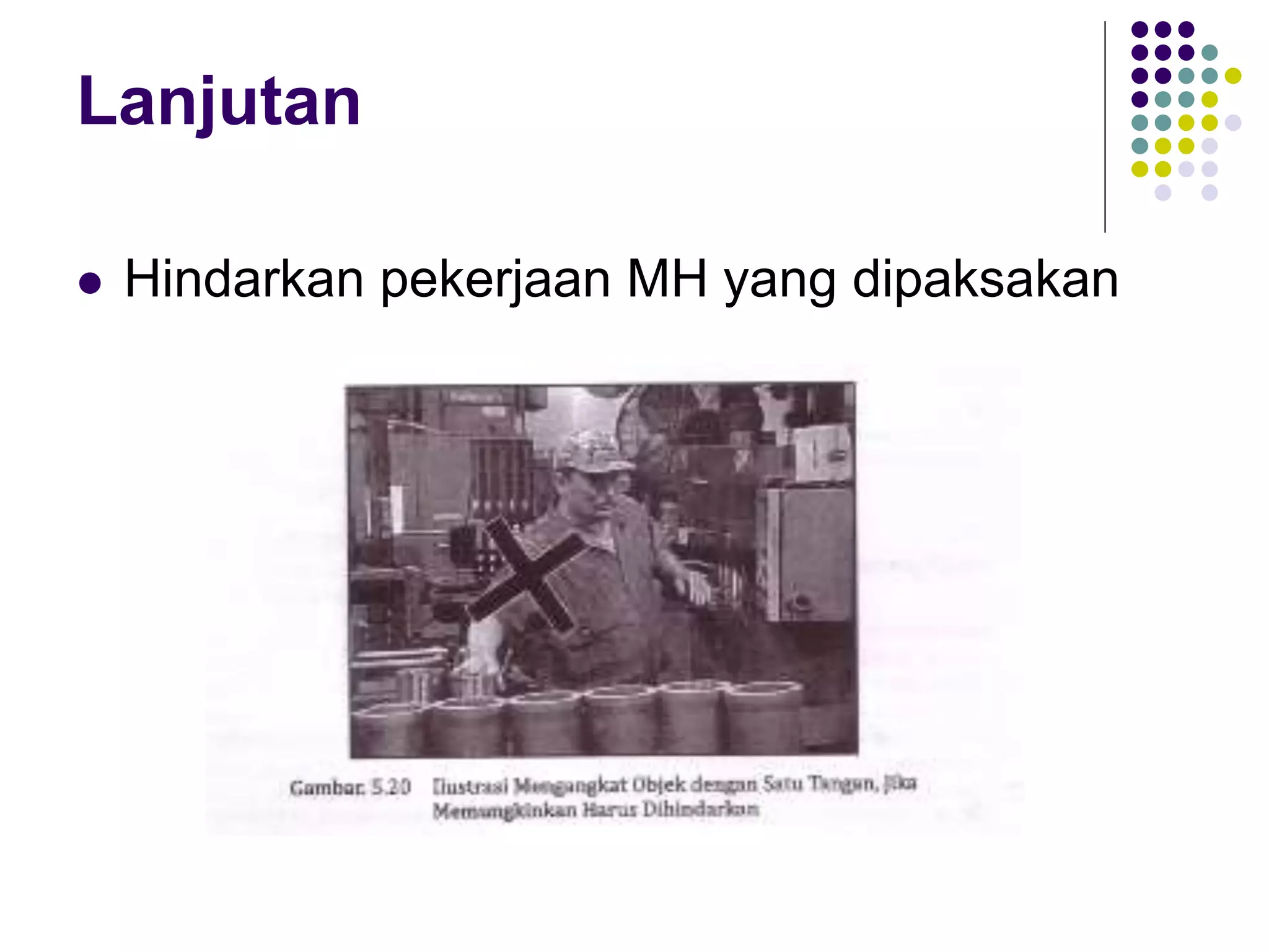 Lanjutan
 Hindarkan pekerjaan MH yang dipaksakan
 