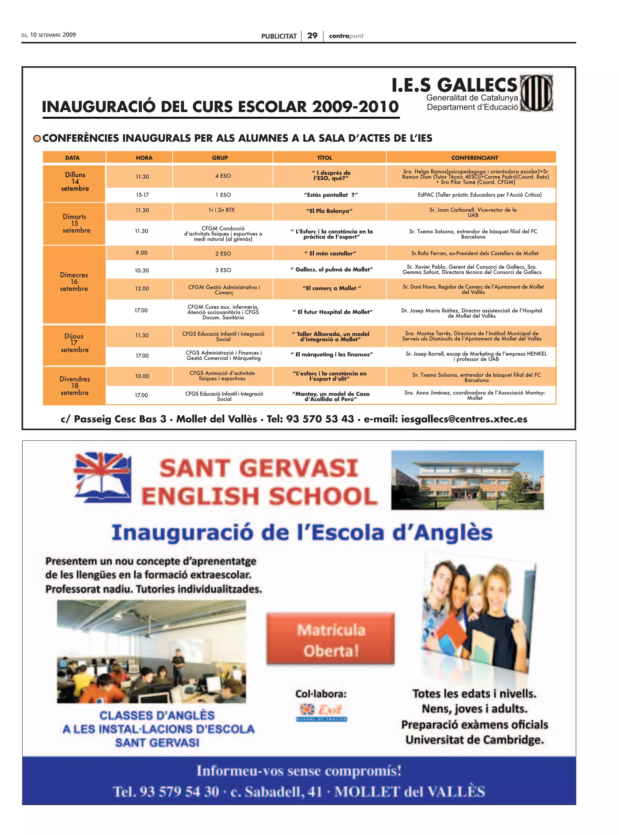 DJ,   10   SETEMBRE   2009   PUBLICITAT   29   contrapunt
 